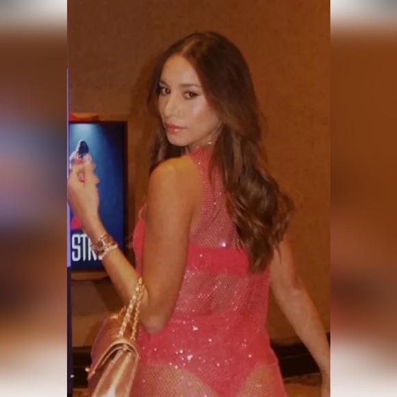 MESHKI Emerson Diamante Mesh Fishnet Tank Top In Fuchsia Pink. Size Small NWT - Picture 7 of 14